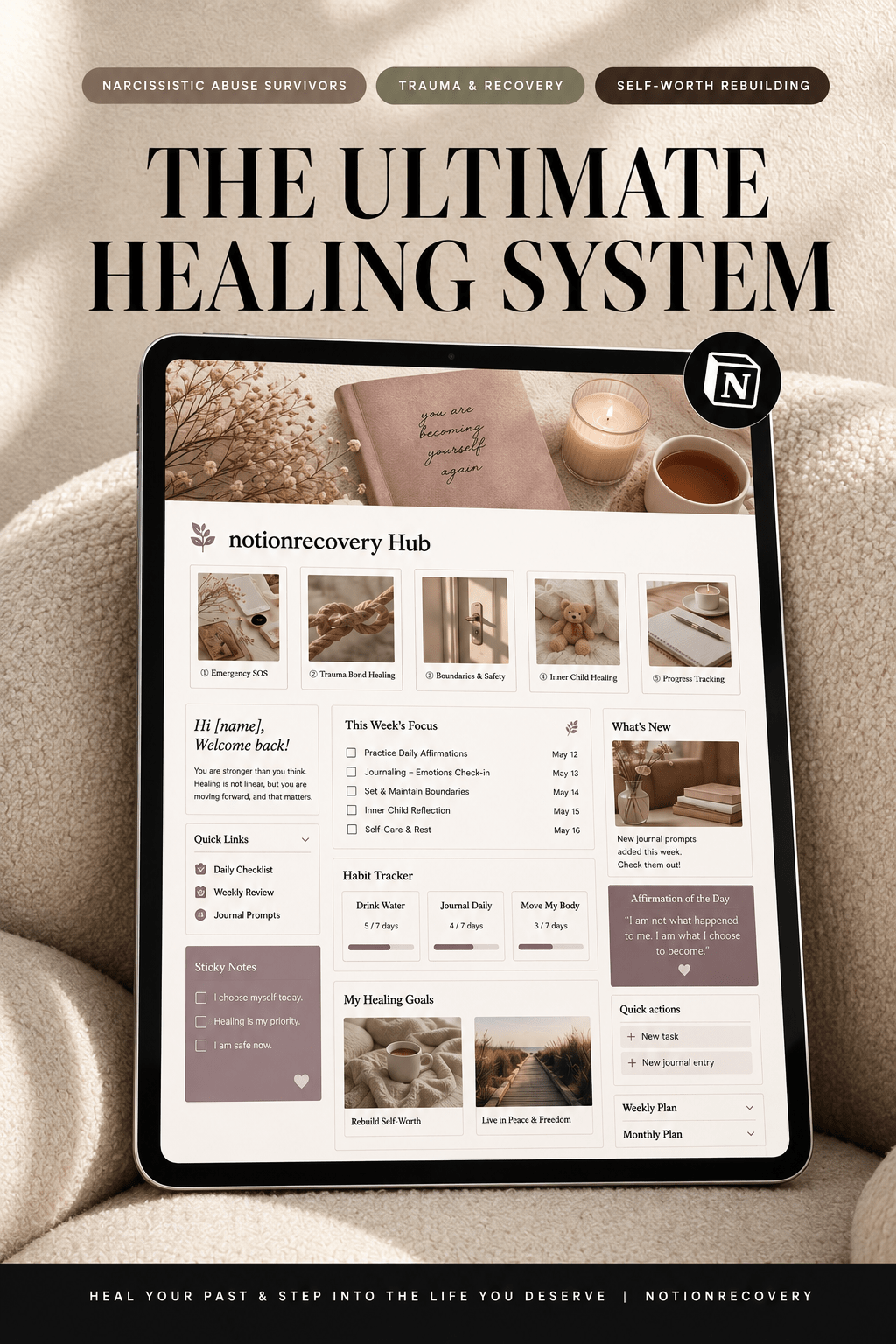 The all-in-one Notion Recovery System to help you organize your healing journey process your emotions and move forward—one day at a time. - My Store